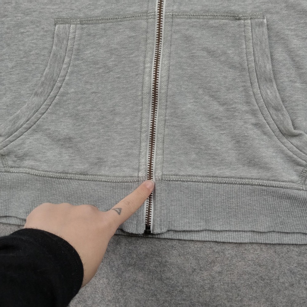 Tommy Jeans Hoodie Mens Large Gray Full Zip Fleece Sweatshirt Logo Stripe Sleeve - Picture 2 of 9